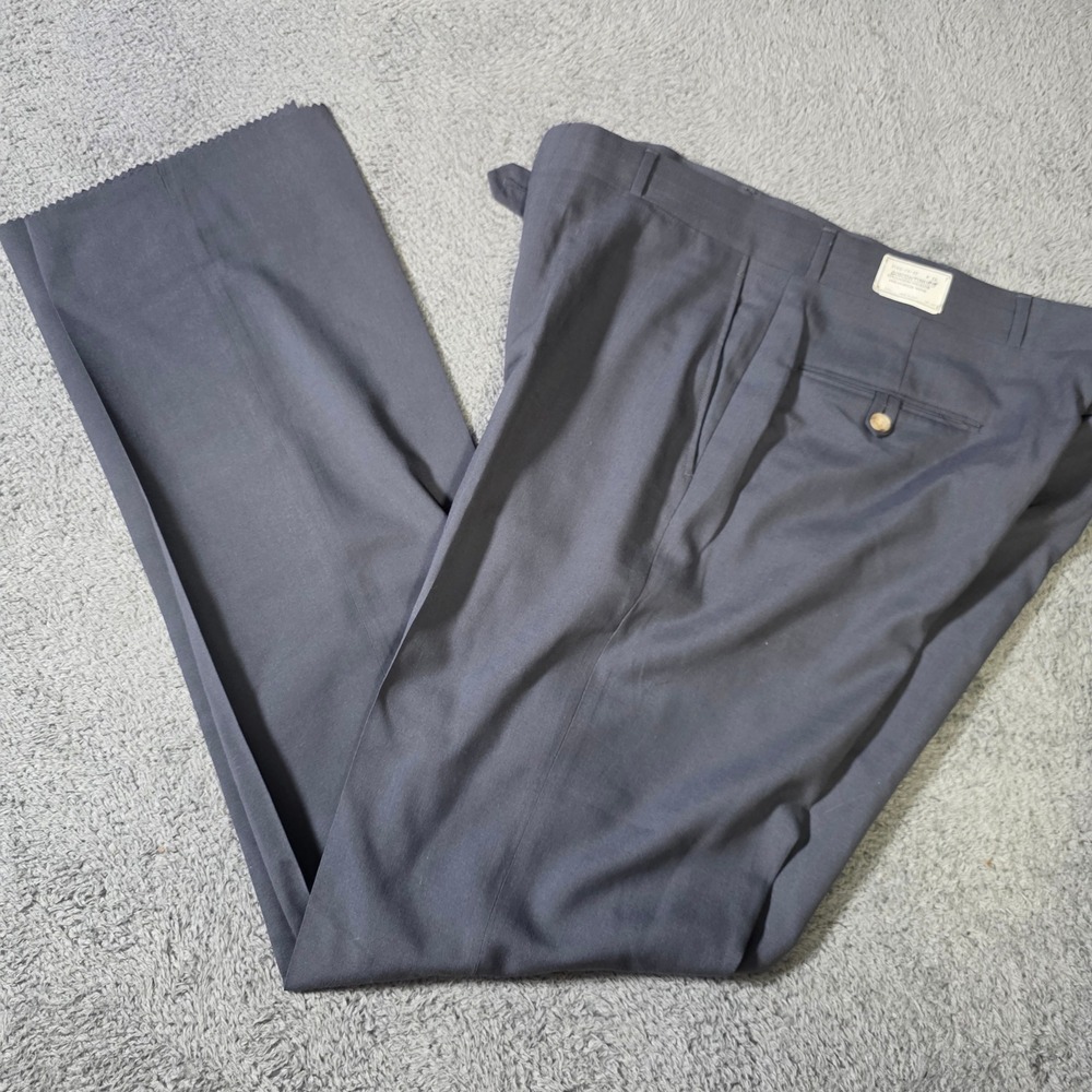 Asher Mens 36 Dress Trousers Gray Wool Blend Unhemmed Flat Front Vintage USA